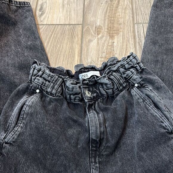 Zara Baggy Paperbag Jeans - Womens Size 4 - Crop High‎ Waisted Black Wash - Picture 5 of 13